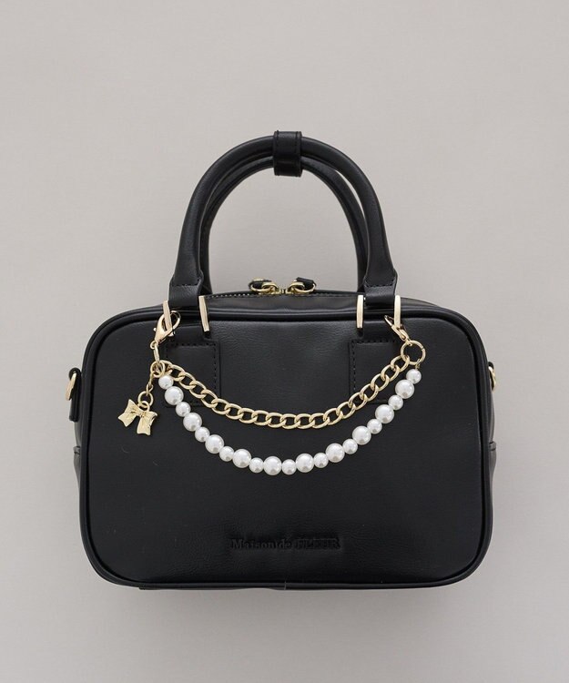 Maison de FLEUR チャーム付きワイドボストンバッグ Black