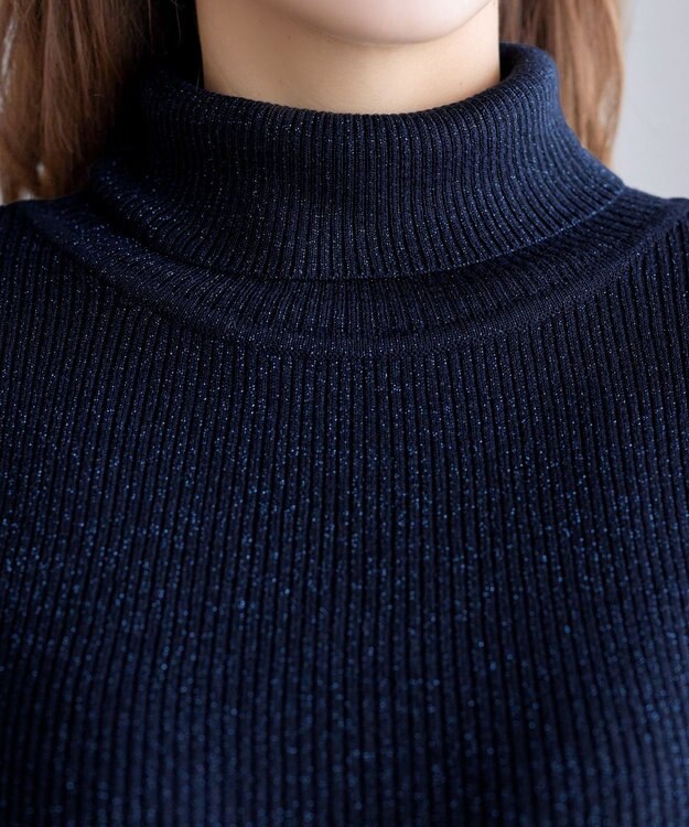 Tiaclasse ウール混ラメタートルネックニット ネイビー