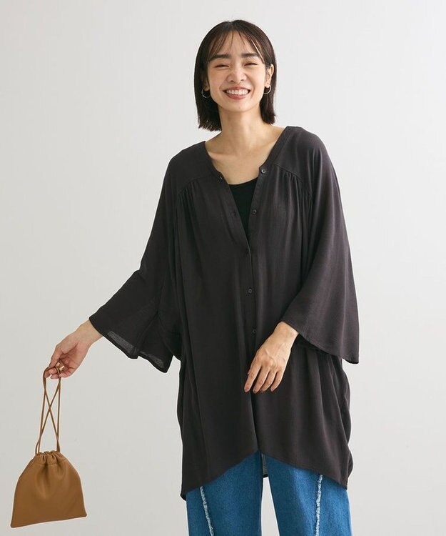 Green Parks クレープチュニック Charcoal Gray