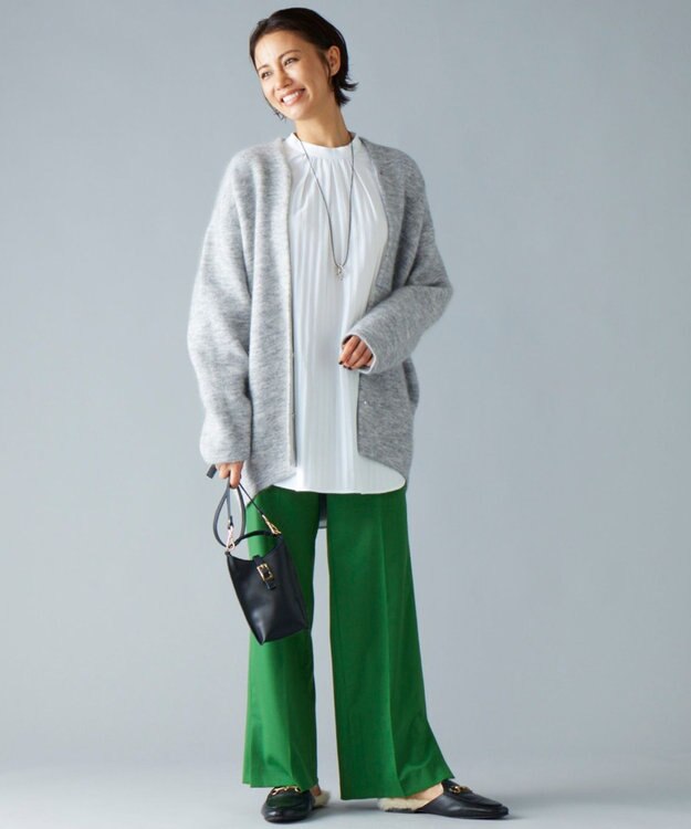 自由区 【洗える】ストレッチシャーティングスタンドカラーストライプ ブラウス アイボリー系1