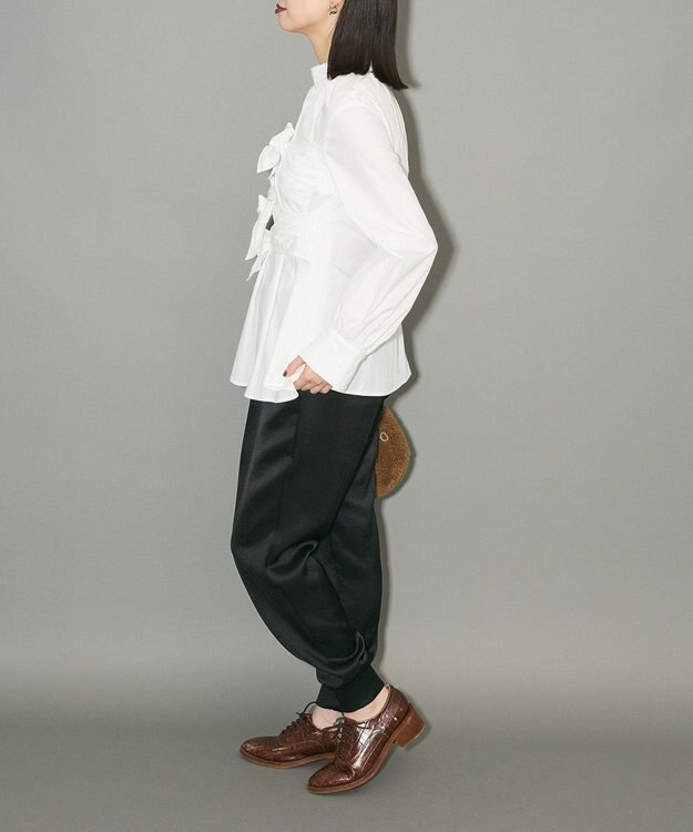 Green Parks リボンデザインハイネックブラウス Off White