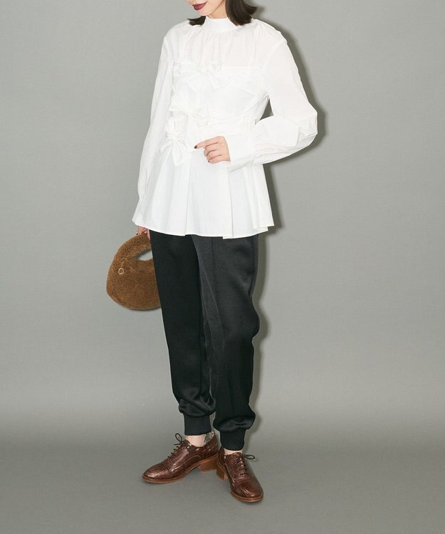 Green Parks リボンデザインハイネックブラウス Off White