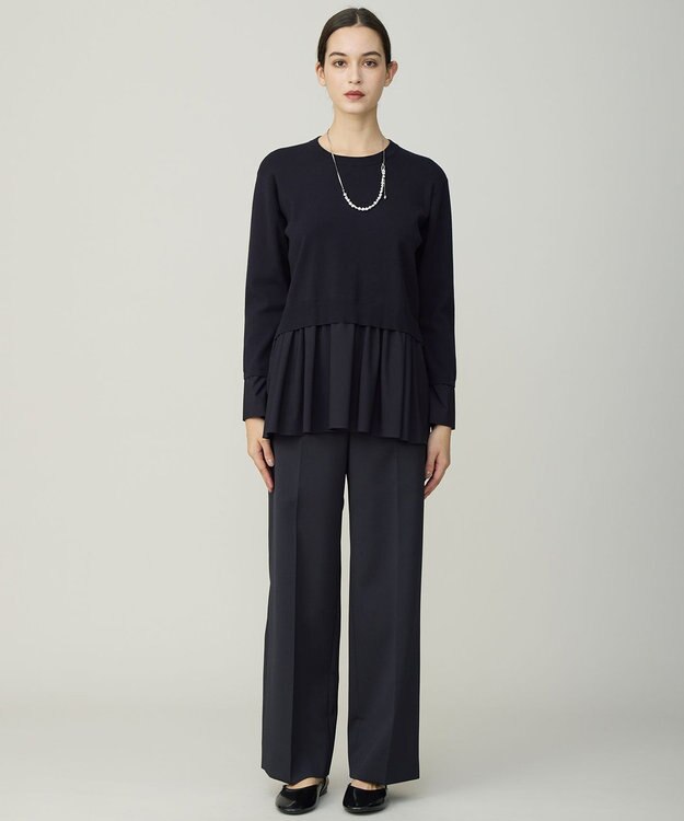 ICB レーヨンシルクストレッチブレンド ドッキングペプラムプルオーバー ネイビー