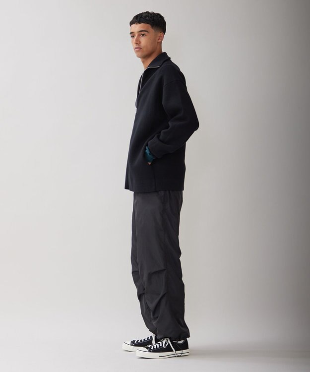 UNFILO MENS 【男女兼用/新色追加】スウェットライク ジップ タートルネックニット [24年秋冬商品] ブラック