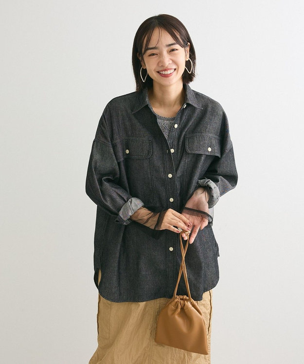 Green Parks デニムＢＩＧシャツ Black