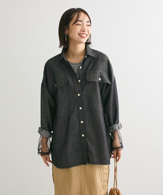 Green Parks デニムＢＩＧシャツ Black