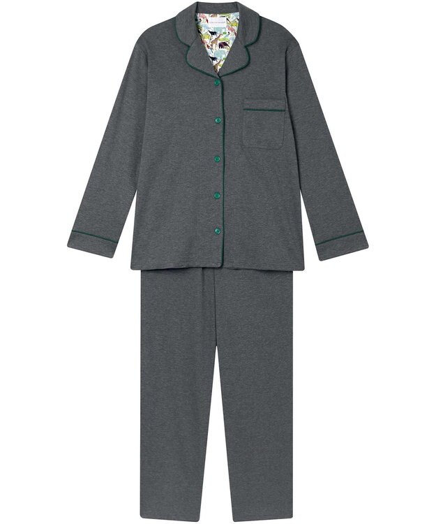 une nana cool 【綿100%】60/1 シルケットスムース 長袖開襟 MADE WITH LIBERTY FABRIC ダークグレー