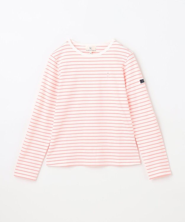組曲 KIDS 【150-160cm】長袖ボーダー Tシャツ アプリコット×オフホワイト