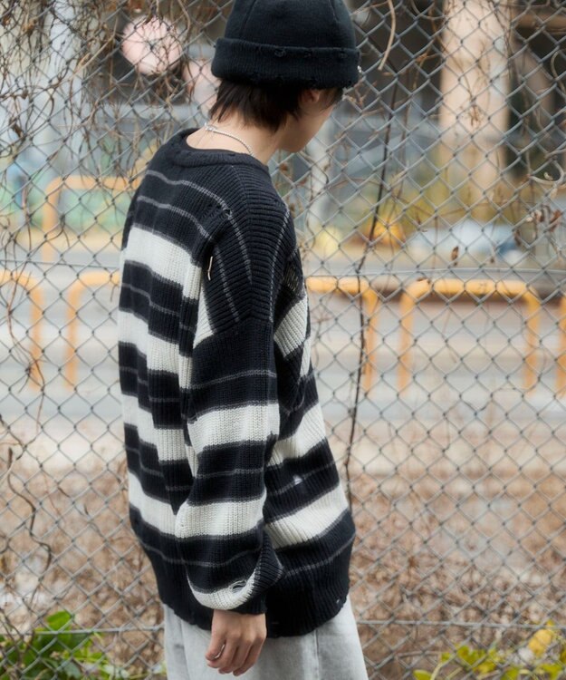 WEGO 【ユニセックス着用ITEM】アゼアミボーダーニットプルオーバー ブラックボーダー