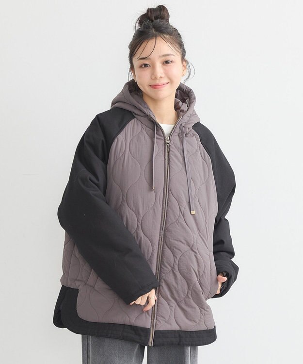 earth music&ecology ラグラン切替キルティングブルゾン Charcoal Gray