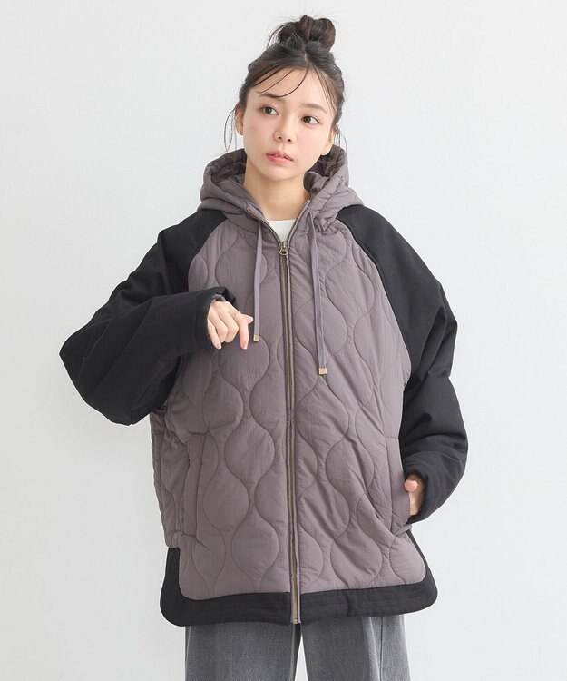 earth music&ecology ラグラン切替キルティングブルゾン Charcoal Gray