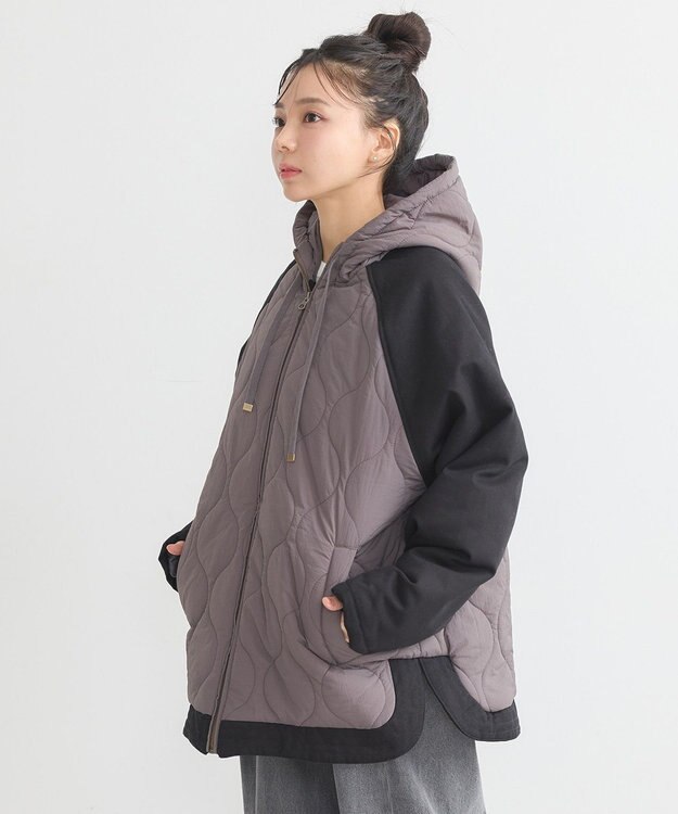 earth music&ecology ラグラン切替キルティングブルゾン Charcoal Gray