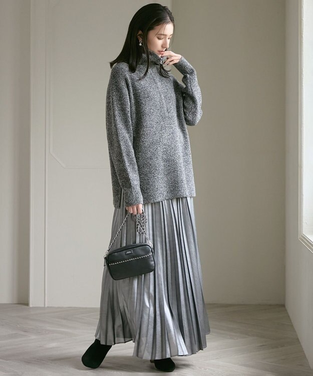 23区 S 【SLOW/一部店舗限定】ニットトータル ハーフジップ ニット オフ×ブラック杢