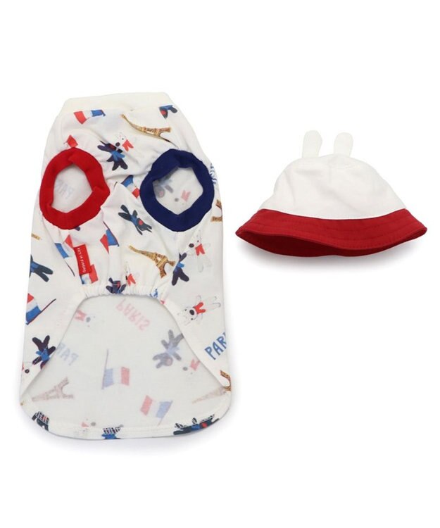 PET PARADISE リサとガスパール バケットハット付き Tシャツ 《パリ柄》 小型犬 ホワイト