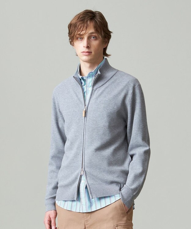 J.PRESS MEN 【ストレッチ性 / イージーケア】【FLEX YARN】フルジップニットカーディガン ライトグレー系