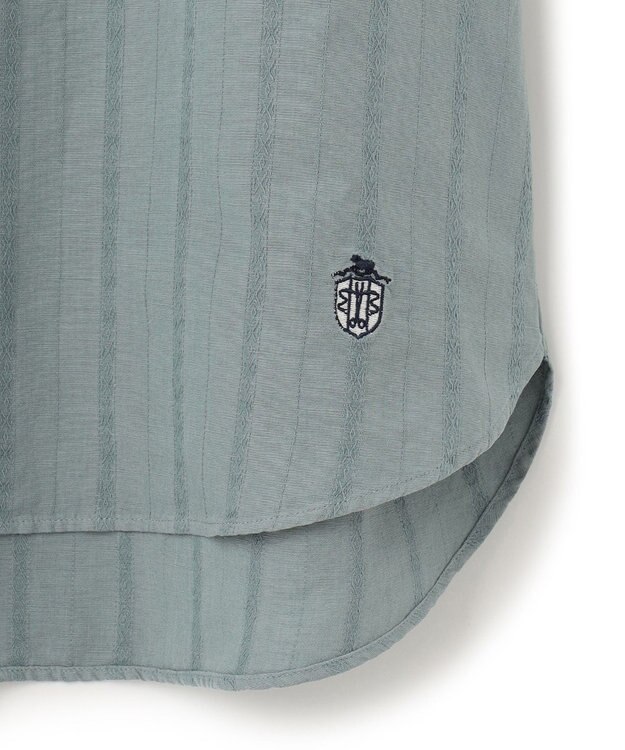 J.PRESS MEN 【HYBRID LINEN】ドビーストライプ バンドカラーラガーシャツ スモーキーグリーン系