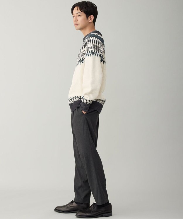 UNFILO MENS ライトモール ノルディックニット エクリュ×グリーン