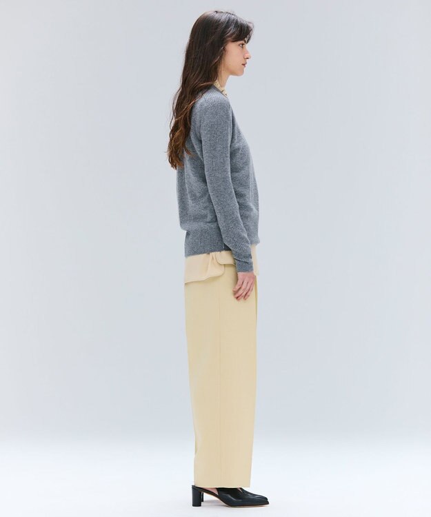 BEIGE， 【洗える】POMPE / ウールカシミヤ配色ラインクルーネックニット Charcoal×Off