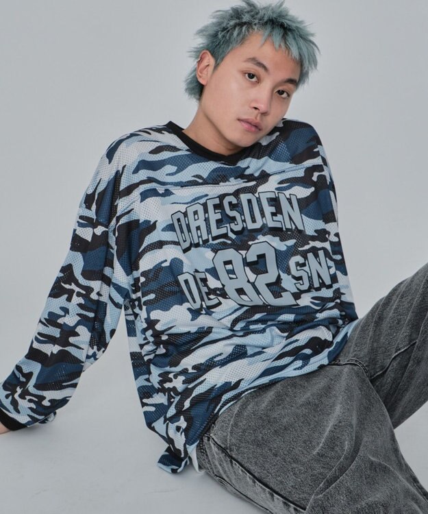 WEGO 【ユニセックス着用ITEM/MLサイズ展開】カモフラナンバリングホッケーT（LS） ブルー