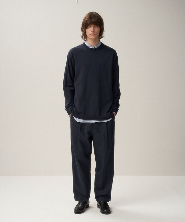 ATON SILK WASHI TWILL | ワイドパンツ - UNISEX NAVY