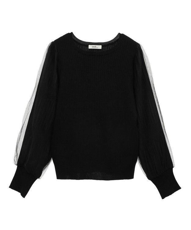 earth music&ecology マジョリカプリーツチュールニットプルオーバー Black