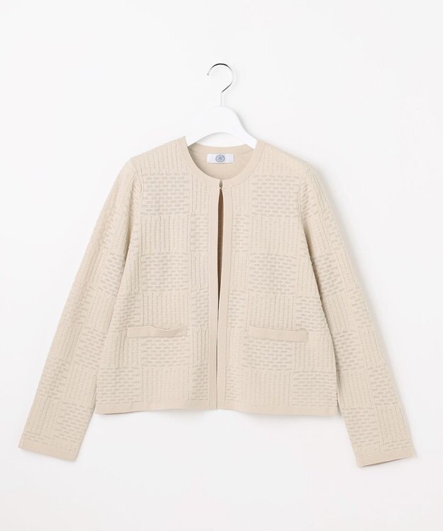 J.PRESS LADIES L ジャガード ニット ジャケット ベージュ系