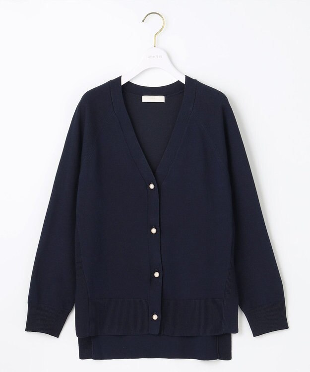 ANY SIS 【洗える】Vネックミディ カーディガン ネイビー