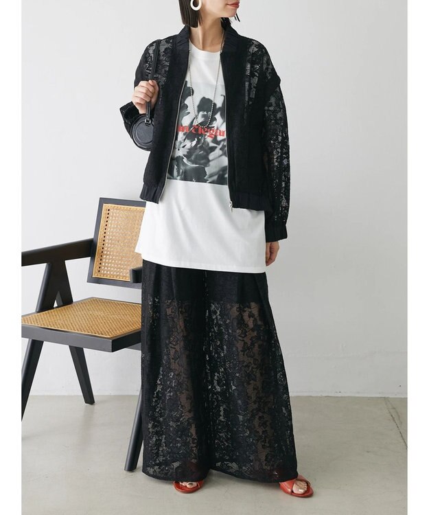 Green Parks レースタックパンツ Black