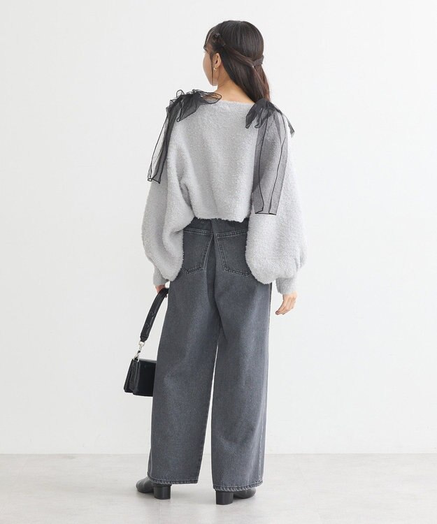 earth music&ecology チュール肩リボンニットプルオーバー Gray