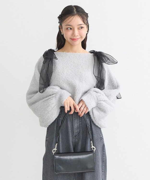 earth music&ecology チュール肩リボンニットプルオーバー