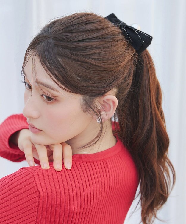 Tiaclasse パール×リボンヘアゴム ブラック