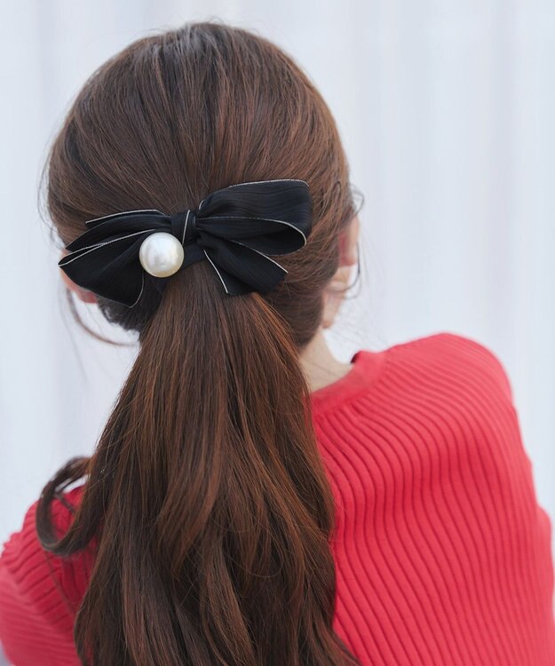 Tiaclasse パール×リボンヘアゴム ブラック