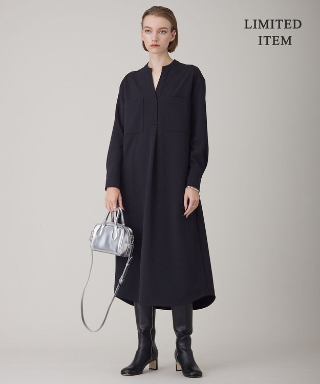 ICB 【WEB限定・洗える】ジョーゼットダブルジャージー ワンピース ブラック系