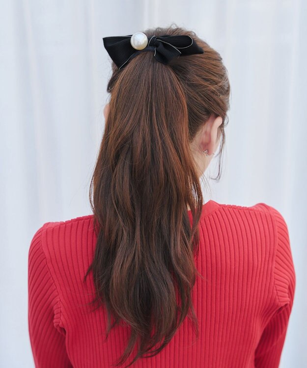 Tiaclasse パール×リボンヘアゴム ベージュ