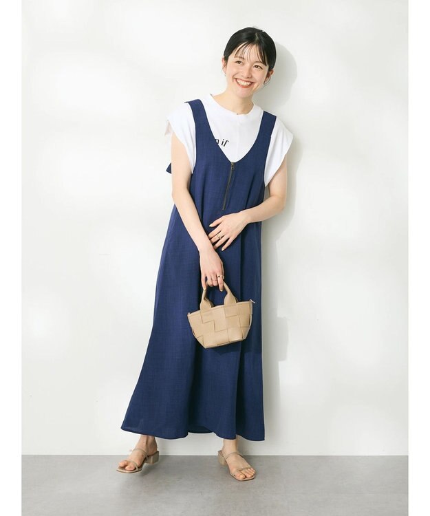 CRAFT STANDARD BOUTIQUE 前後2WAY麻調パネルワンピース Navy