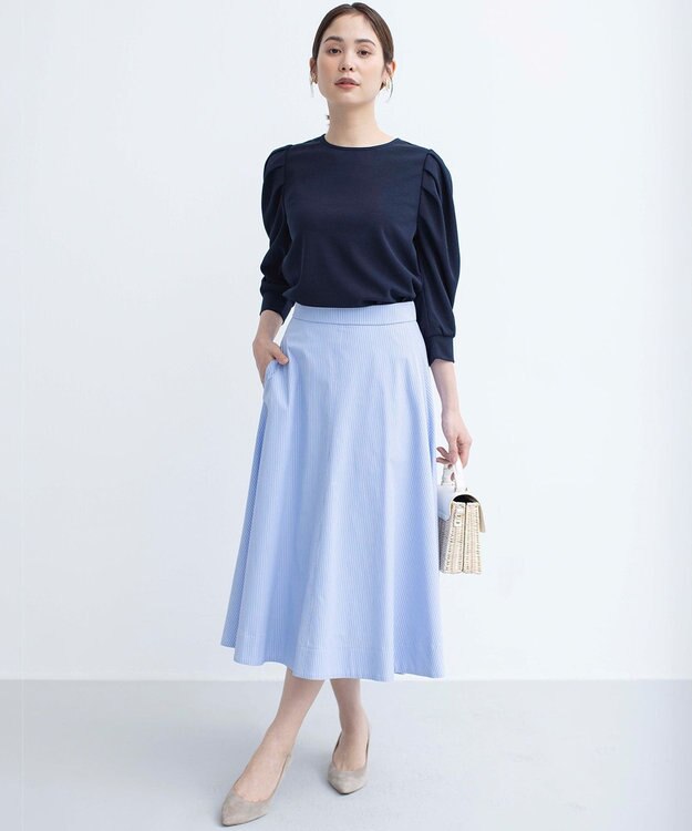 組曲 【セットアップ着用可・WEB限定】コンパクトシャーティング フレアスカート スカイブルー系1
