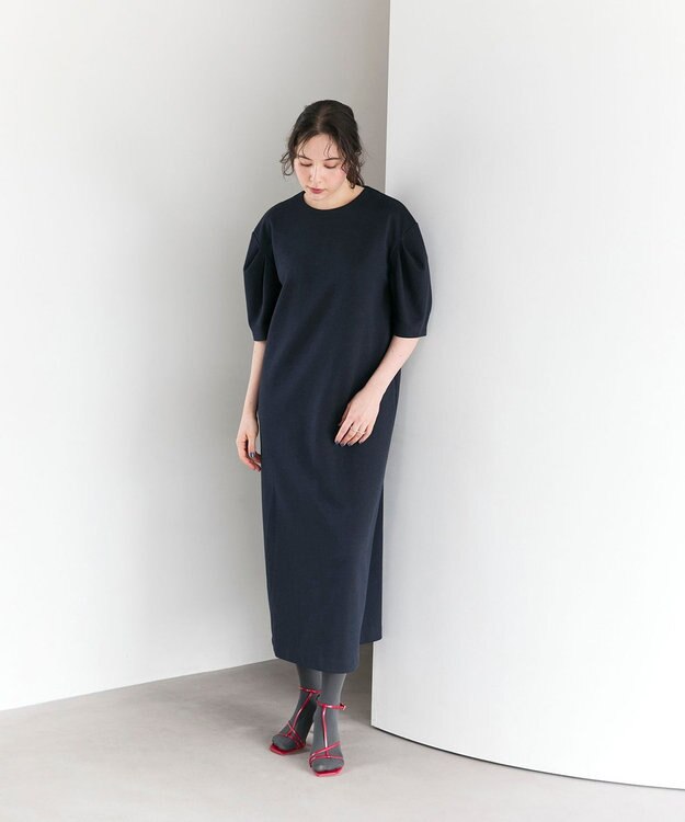 #Newans 【セレモニーにも/洗濯機可】パフスリーブロングワンピース​ ネイビー