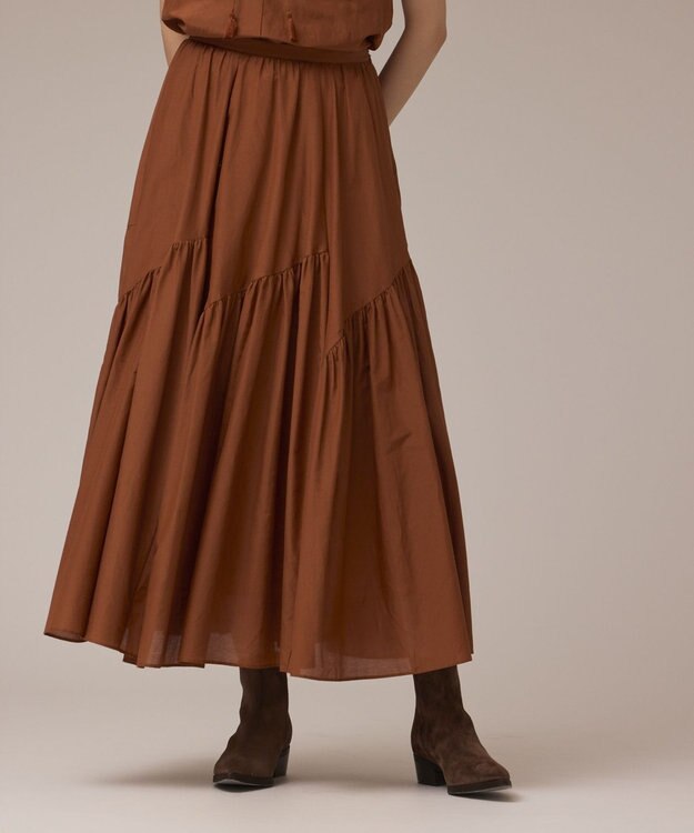 GRACE CONTINENTAL コットンシルクティアードスカート ブラウン