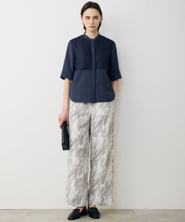 ICB L 【先行予約・WEB限定カラーあり】 FluidBackSatin バンドカラーシャツ ダルブルー