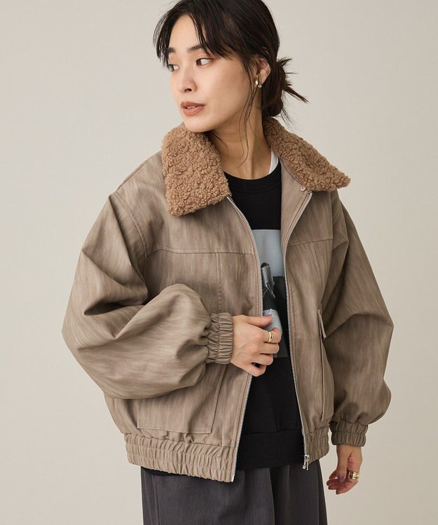 CRAFT STANDARD BOUTIQUE フェイクレザー衿ボアブルゾン Beige