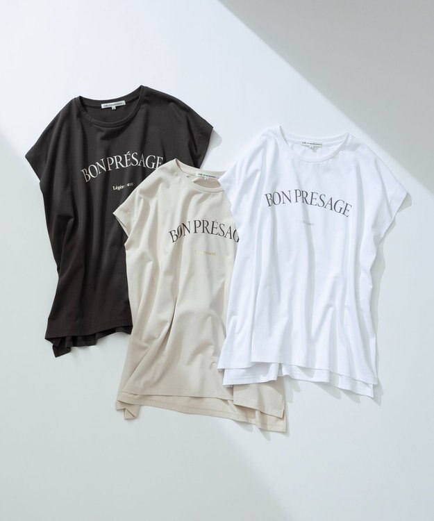 23区 L 【接触冷感/洗える】BON-PRESAGE ロゴ フレンチスリーブ Tシャツ ホワイト系