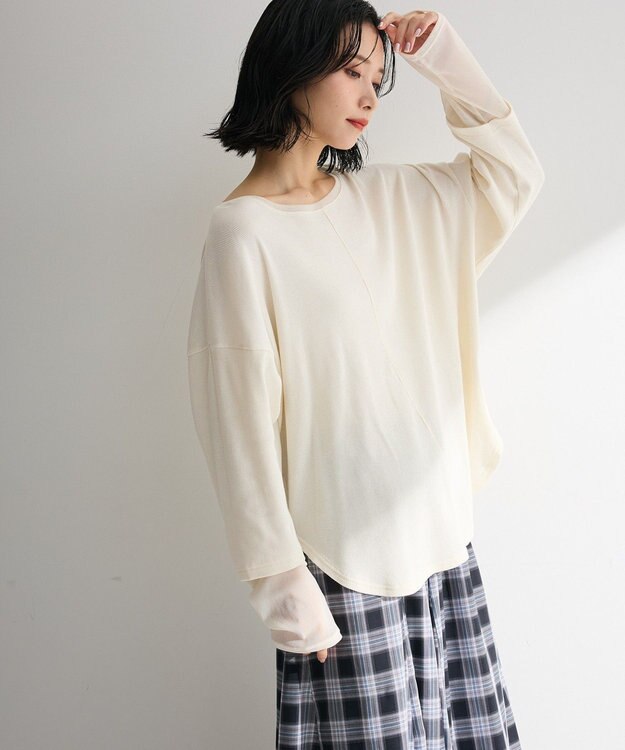 Green Parks 袖チュールリブプルオーバー Ivory