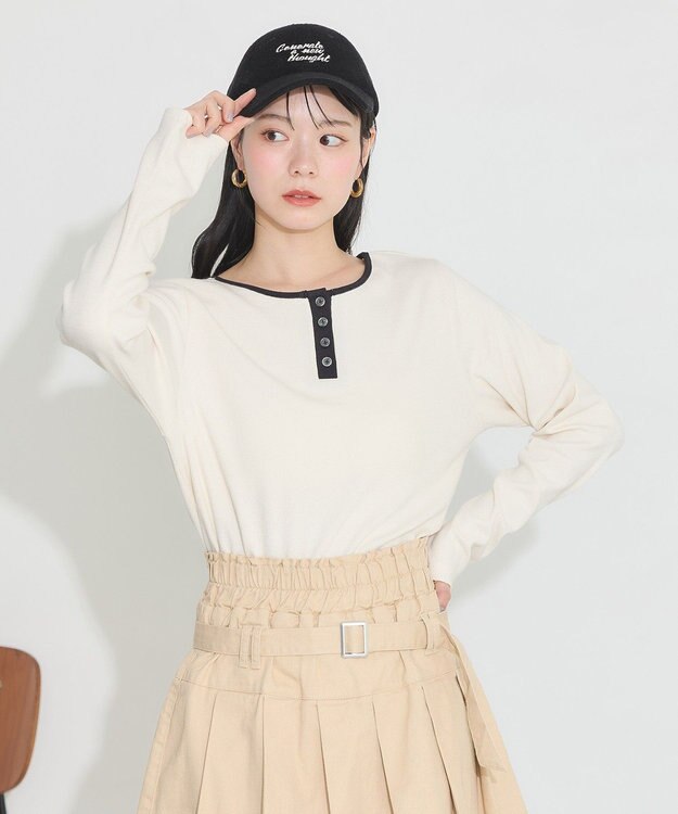 earth music&ecology ２ＷＡＹ釦リブプルオーバー Ivory