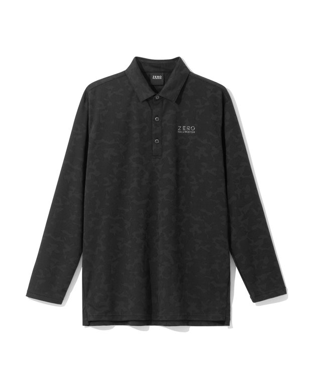ZERO HALLIBURTON 【吸水速乾・UVカット】 カモフラージュ柄 ジャガード 長袖ポロシャツ ZHG-M5A9a 85126 ブラック