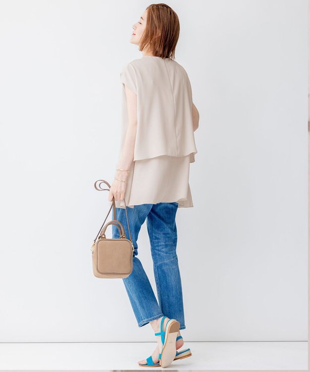 23区 【洗える】バックサテンアムンゼン フレンチスリーブ ブラウス ベージュ系