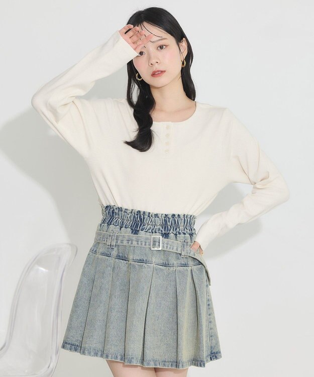 earth music&ecology ２ＷＡＹ釦リブプルオーバー Off White