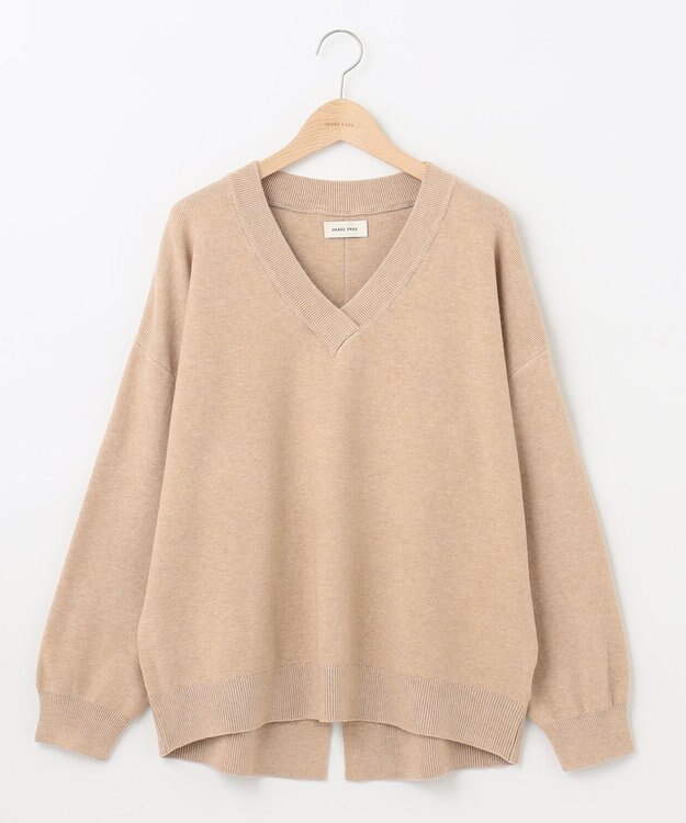 SHARE PARK LADIES ソフトタッチＶネックニット グレージュ