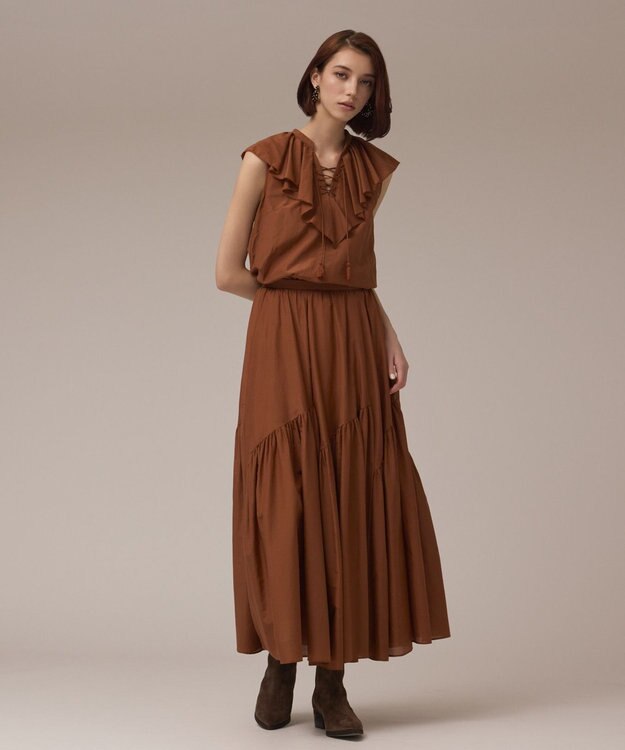 GRACE CONTINENTAL コットンシルクティアードスカート ブラウン