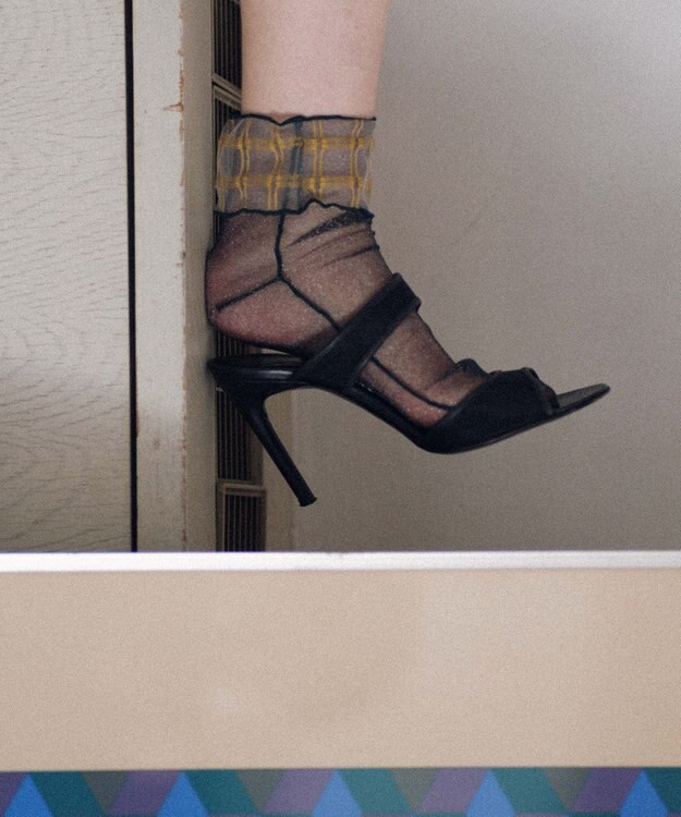 TRICOTE チェック柄 チュールソックス 39NAVY