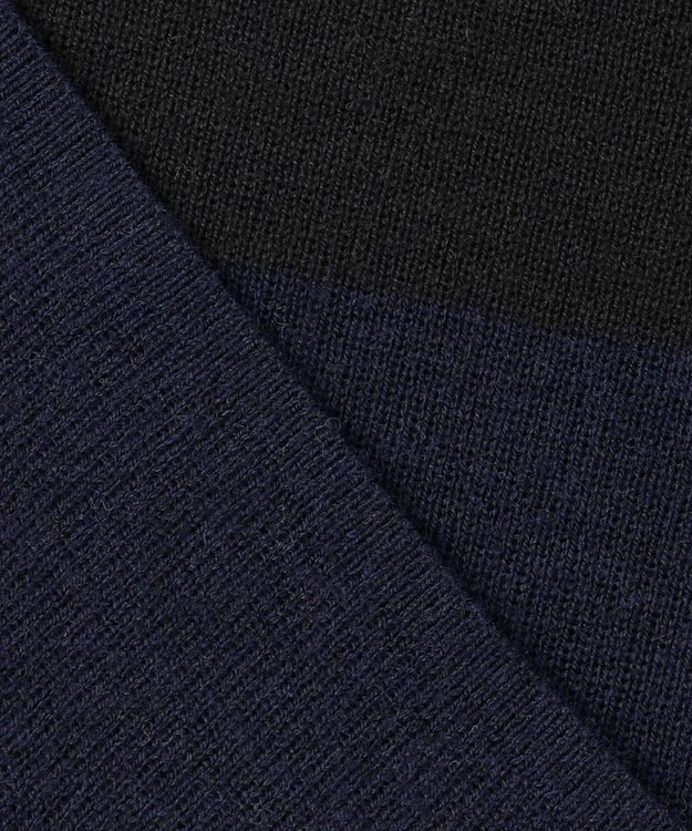 自由区 L 【洗える】シルクウールリブタートルネック ニット ブラック×ネイビー